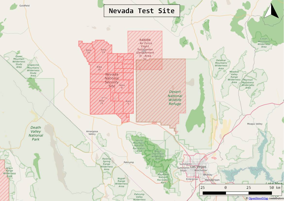 OpenStreetMap view of the Nevada Test site.