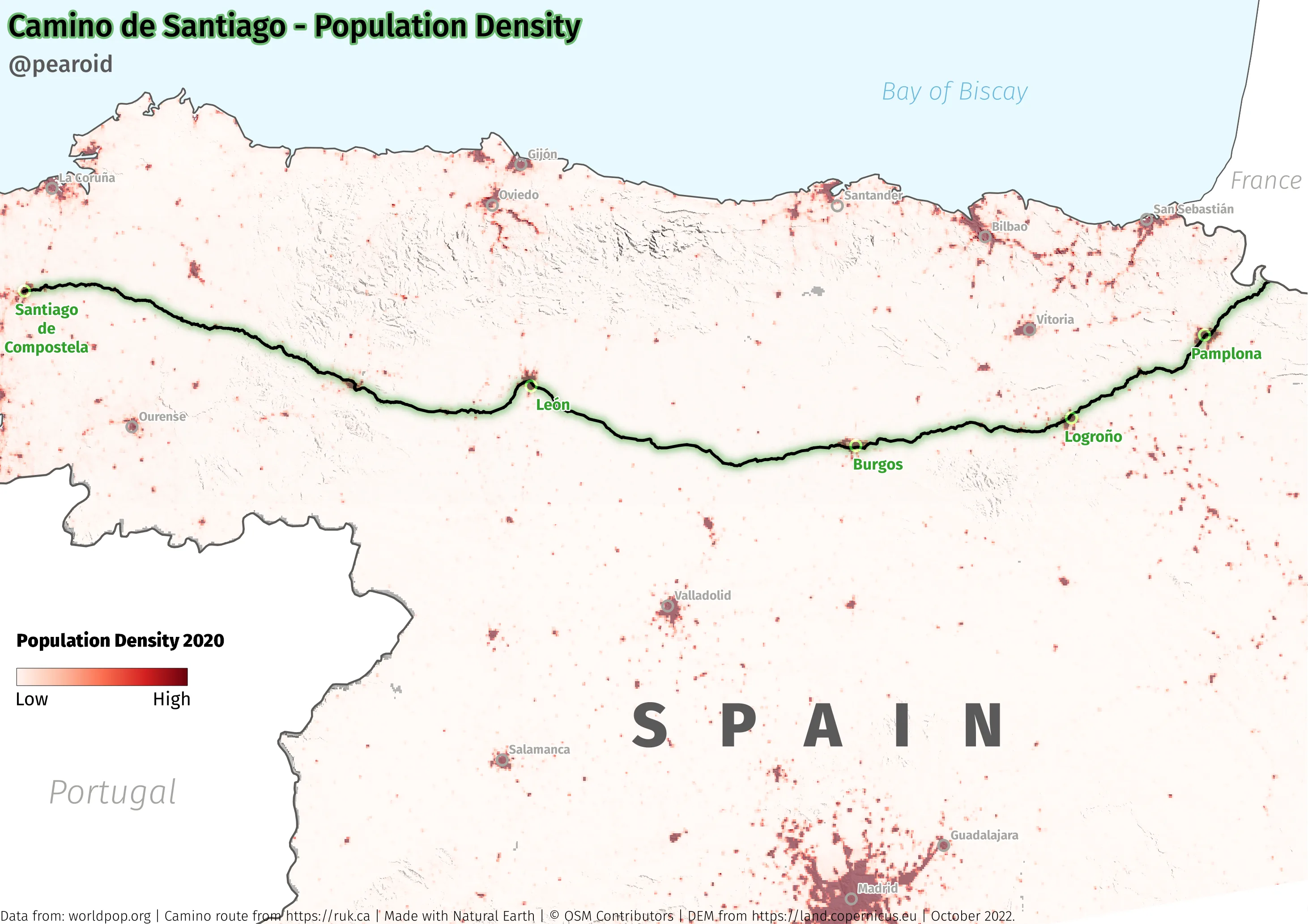 Camino de Santiago Population Density