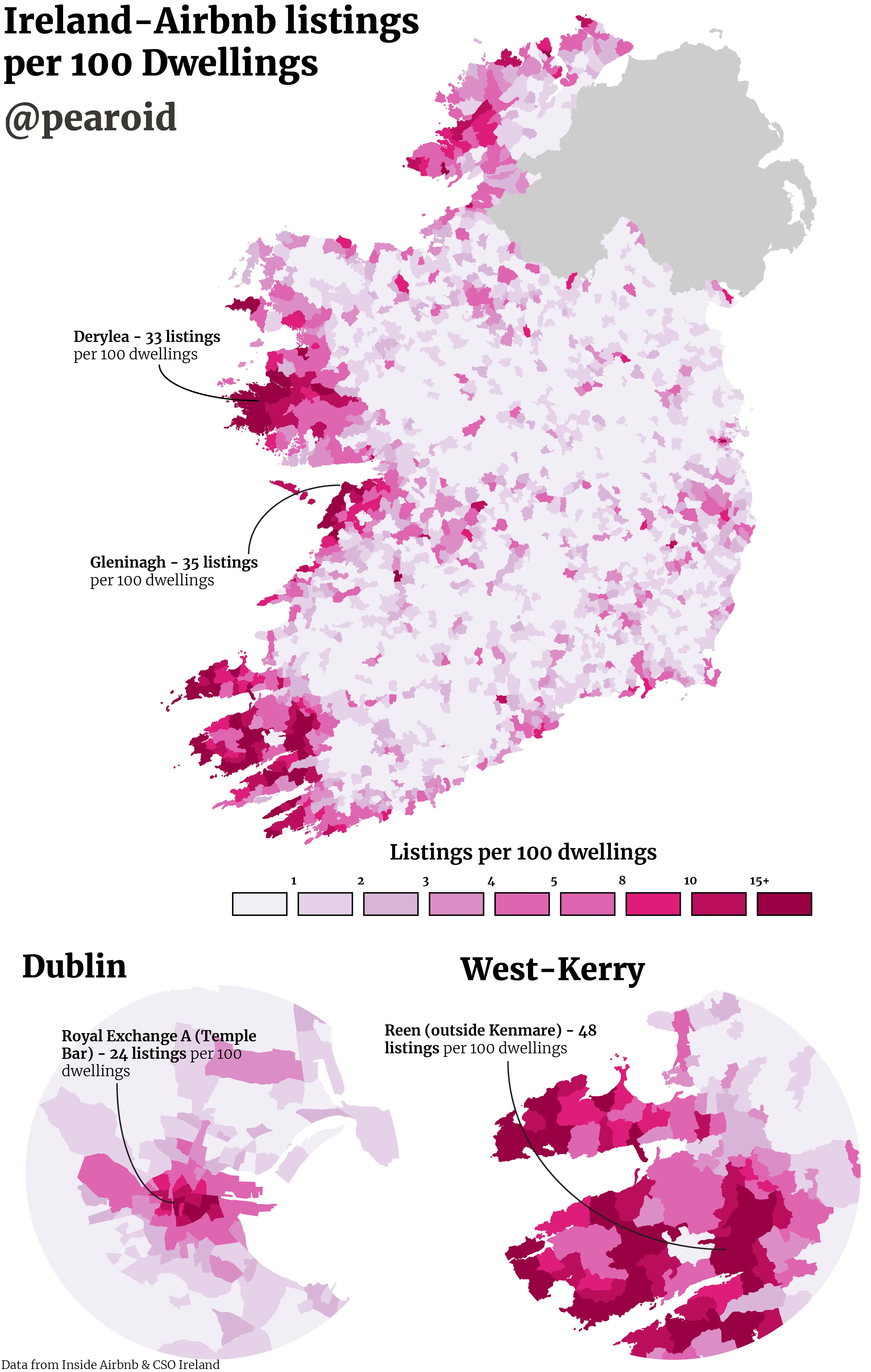 Airbnbs per 100 Dwellings in Ireland