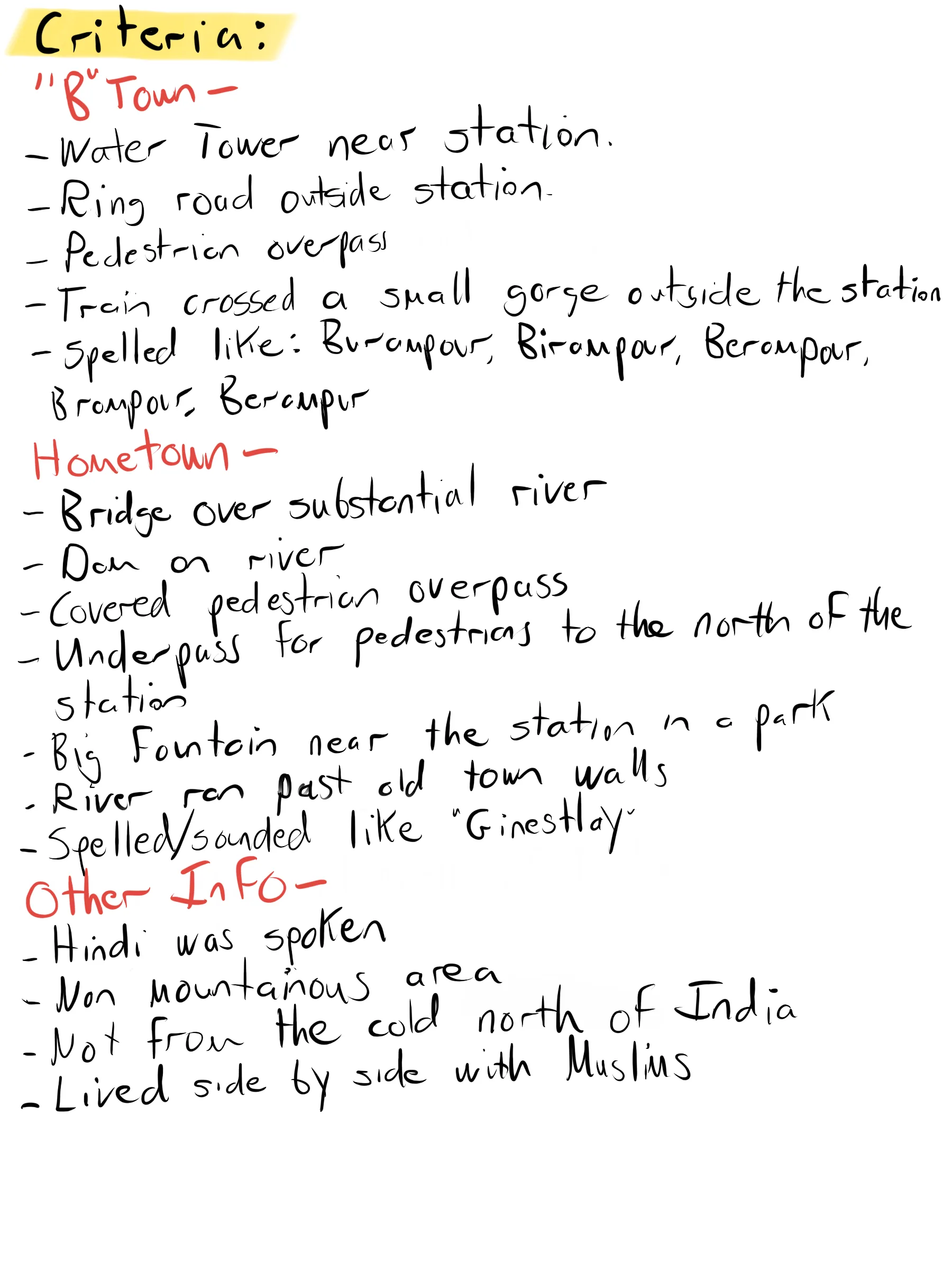 Initial Search Criteria
