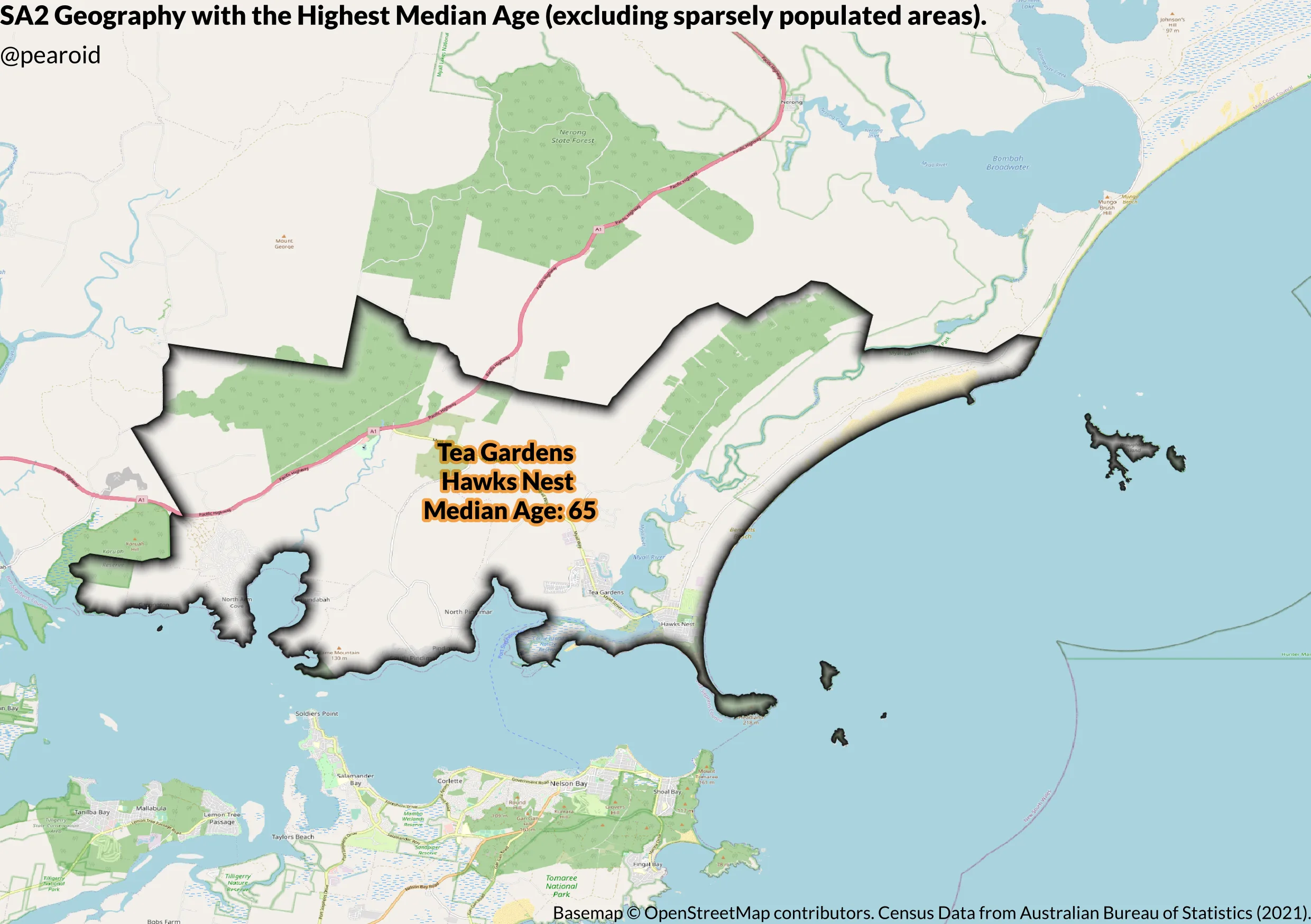 Census '21 - SA2 Area with Highest Median Age